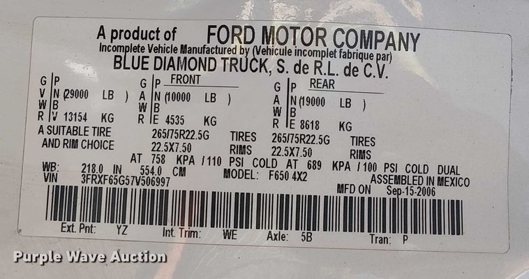 image for item NU9708 2007 Ford F650 Super Duty crane truck
