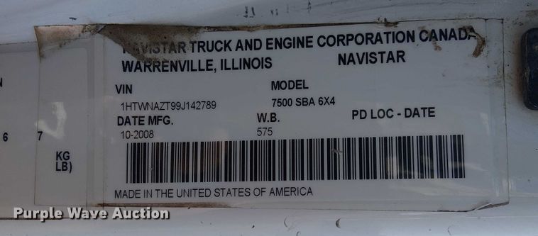 image for item NU9727 2009 International 7500 Crew Cab crane truck