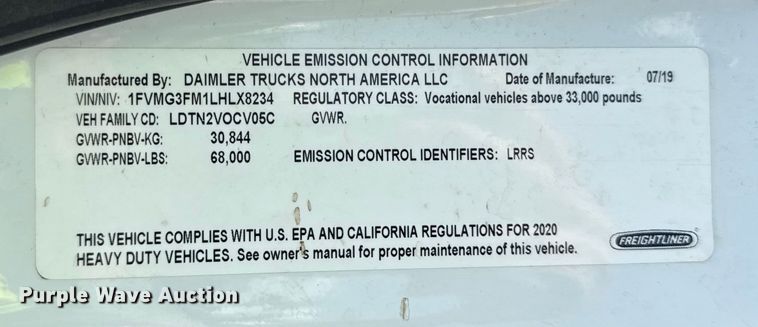 image for item YA1086 2020 Freightliner 114SD vacuum truck