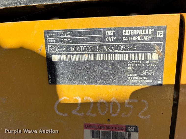 image for item YA1240 2022 Caterpillar 315 excavator