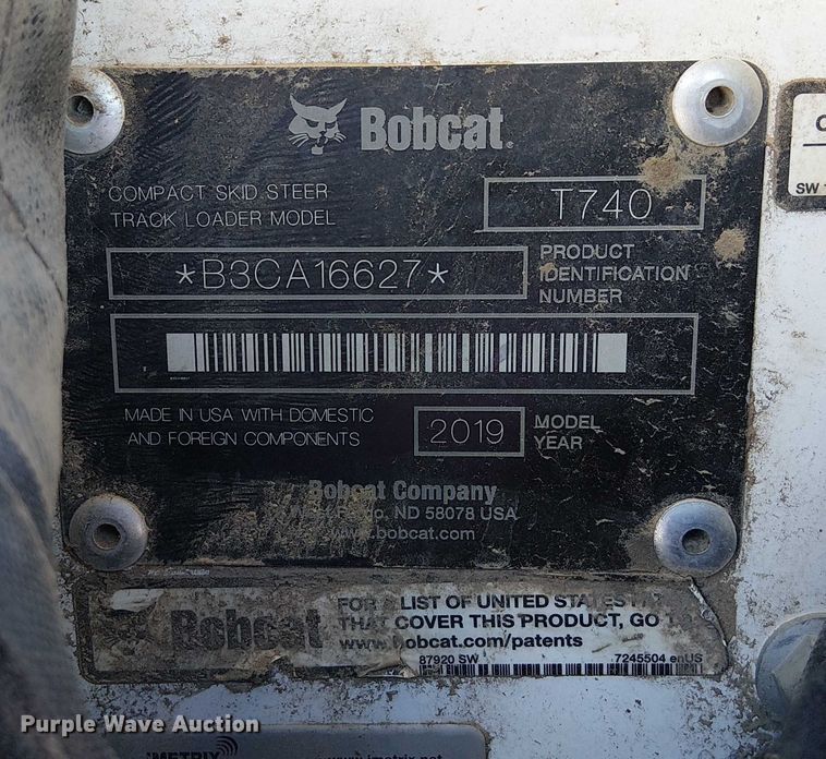 image for item YA1253 2019 Bobcat T740 tracked skid steer loader