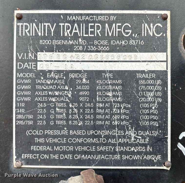 image for item DX7987 2012 Trinity  Eagle Bridge live bottom trailer