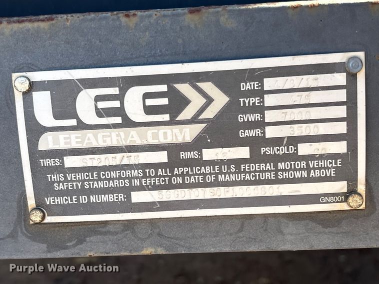 image for item EC8083 2015 LEE legacy 475 fuel trailer