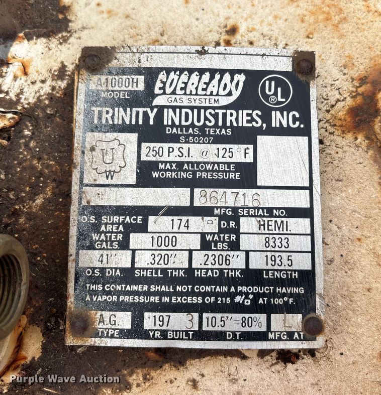 image for item EE4044 1973 Trinity Eveready  propane tank