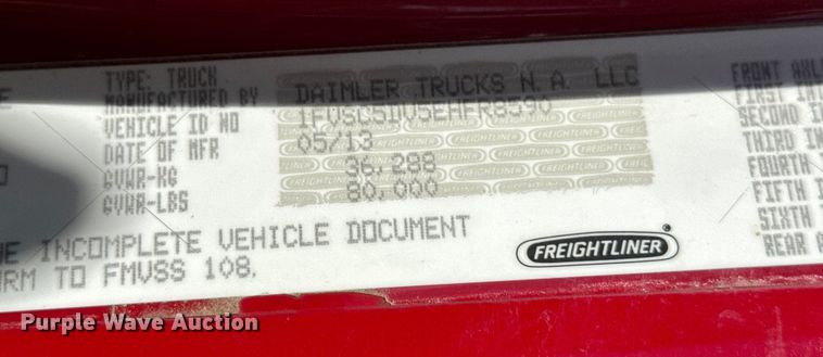 image for item EF2199 2014 Freightliner Business Class M2 feed delivery truck