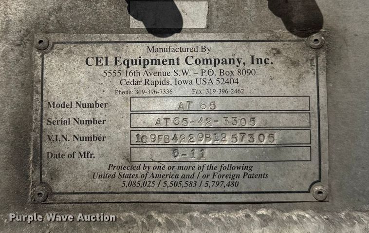 image for item EF2202 2011 CEI Pacer AT65 fertilizer delivery trailer