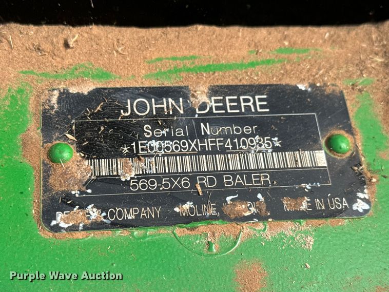 image for item EM8371 2015 John Deere 569 Mega Wide Plus round baler