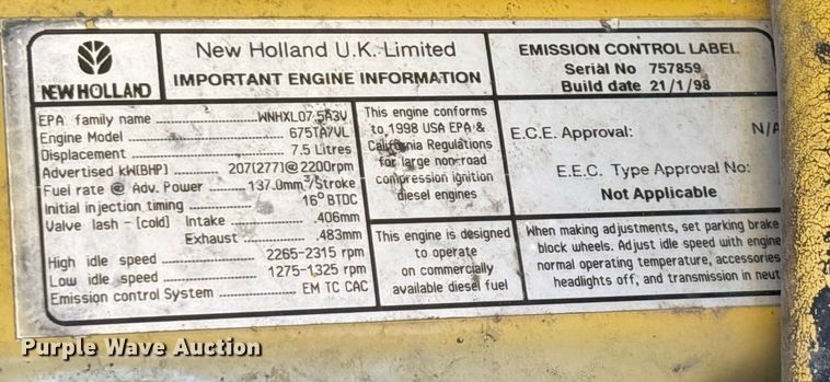 image for item EN5666 1999 New Holland TR 98  combine