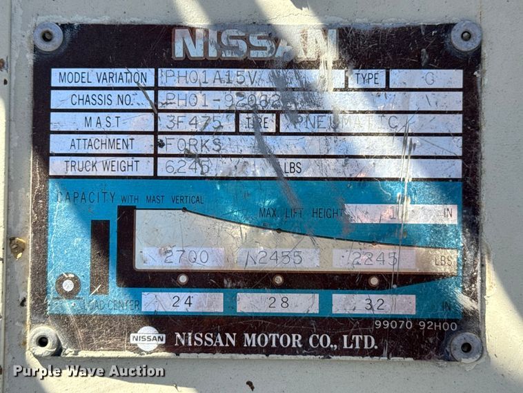 image for item EP0781 Nissan PH01A15V forklift