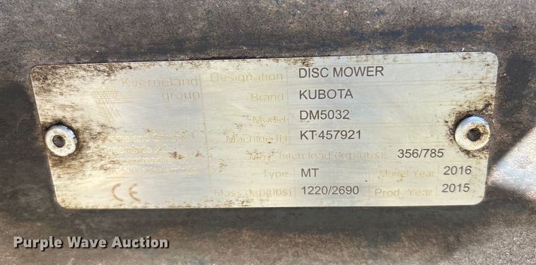 image for item ET7153 2016 Kubota DM5032 disc mower
