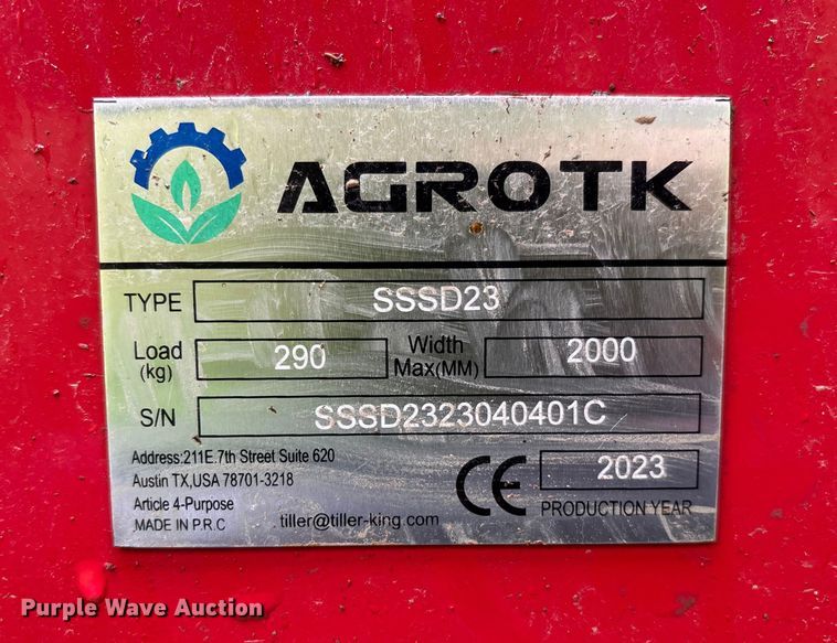 image for item EV3074 2023 Agrotk SSSD23 skid steer no-till seeder