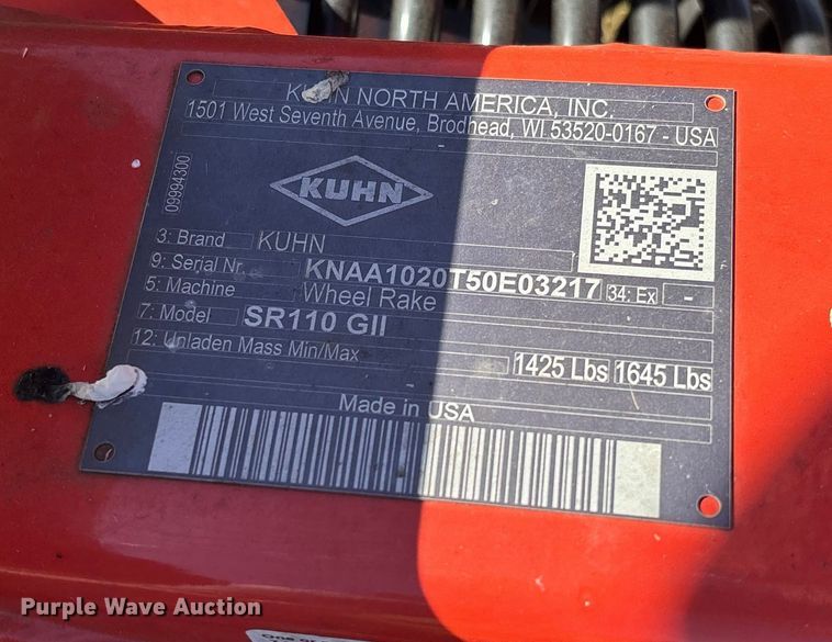 image for item EV3167 Kuhn SR110 GII hay rake