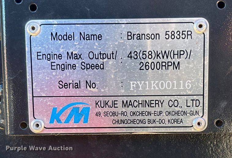 image for item EV3190 Branson 5835R MFWD tractor