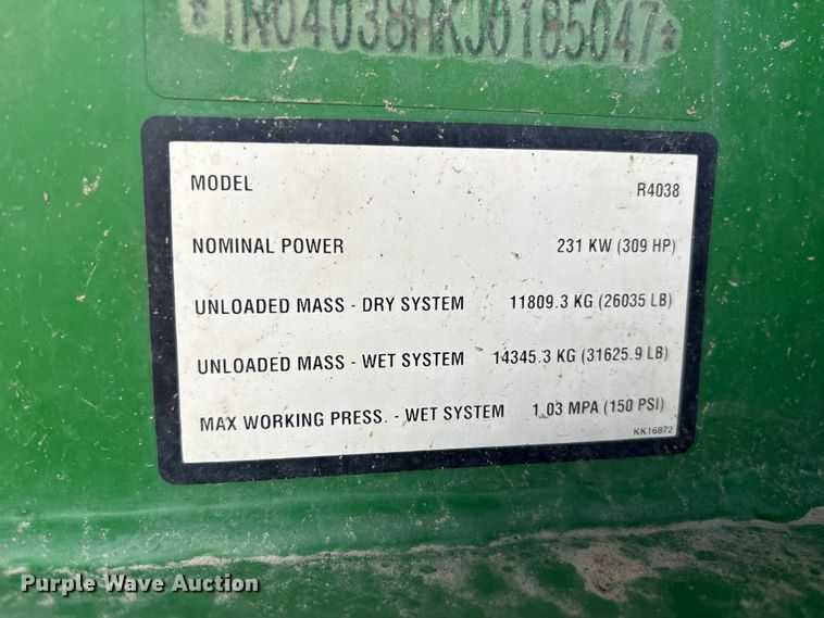 image for item YA1165 2018 John Deere R4038 sprayer