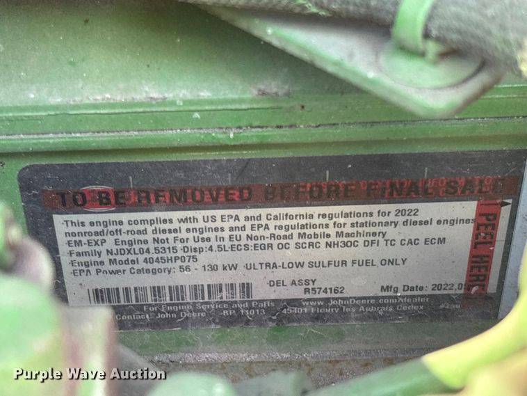 image for item YA1287 2022 John Deere 6105E MFWD tractor