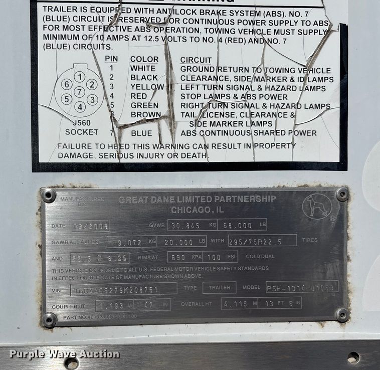 image for item DU1398 2009 Great Dane PSE-1314-01053 dry van trailer