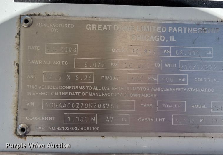image for item DU1398 2009 Great Dane PSE-1314-01053 dry van trailer