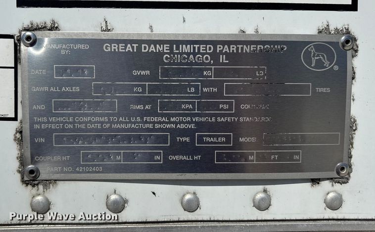 image for item DU1399 2014 Great Dane dry van trailer