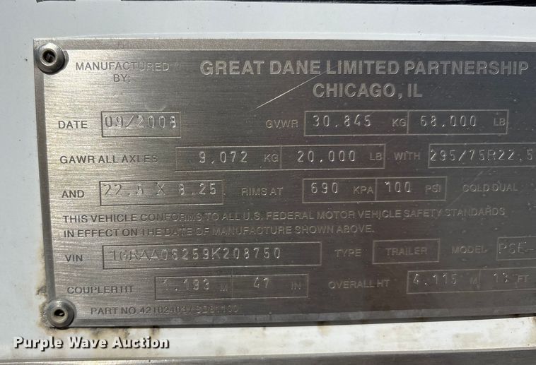 image for item DU1400 2009 Great Dane dry van trailer