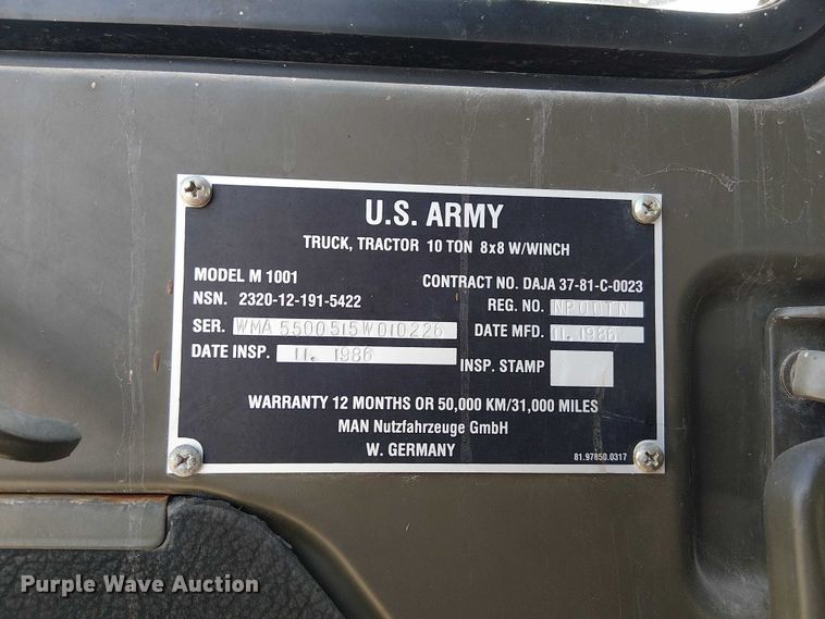 image for item DU3631 1986 Man M1001  crane truck