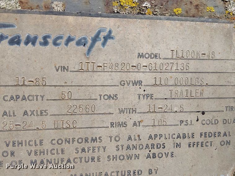 image for item DU3646 1986 Transcraft TL100K-48 flatbed trailer