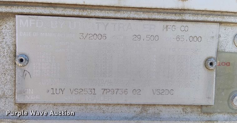 image for item DU3654 2007 Utility VS2DC dry van trailer