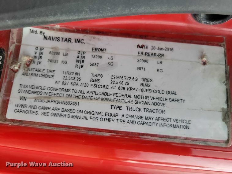 image for item DX6464 2016 International ProStar Plus 122 semi truck