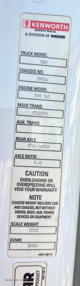 image for item EA7552 2020 Kenworth T880 semi truck