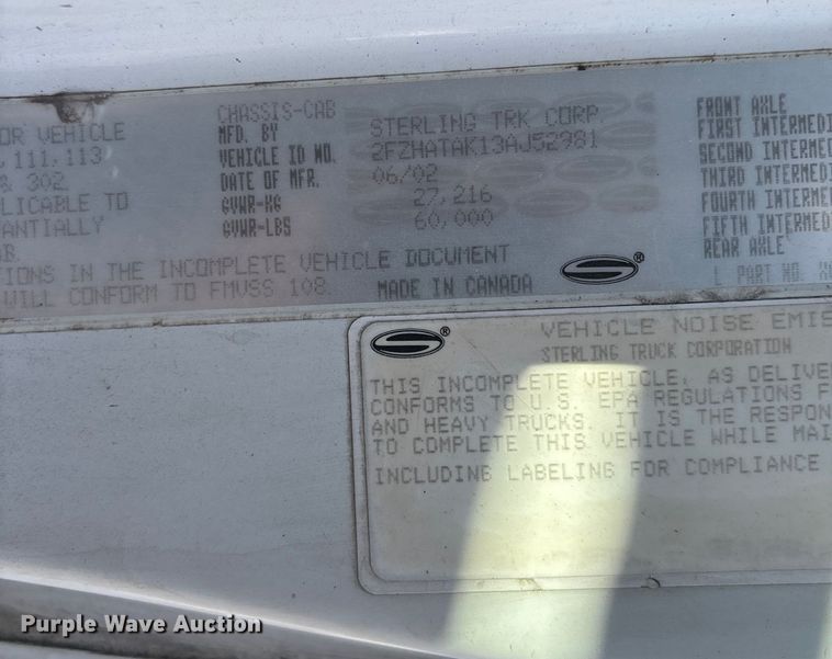 image for item EC3857 2003 Sterling L-Line truck cab and chassis