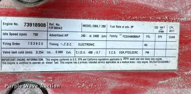 image for item ED2279 2016 International 4300 truck cab and chassis