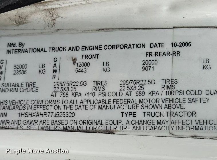 image for item ED2292 2007 International 8600 semi truck
