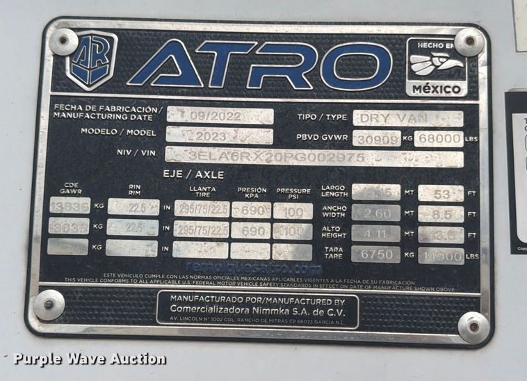 image for item ED4986 2023 Atro 2023 dry van trailer