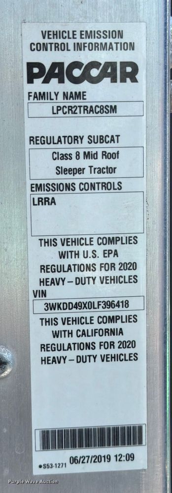 image for item ED5959 2020 Kenworth T800 semi truck