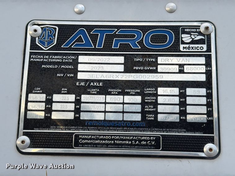 image for item ED5978 2023 Atro 2023 dry van trailer