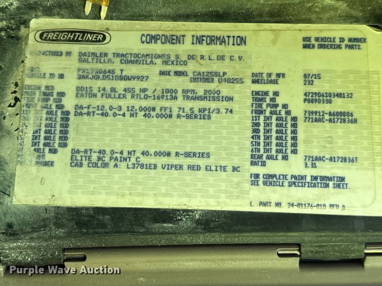 image for item EF2201 2016 Freightliner Cascadia 125 semi truck