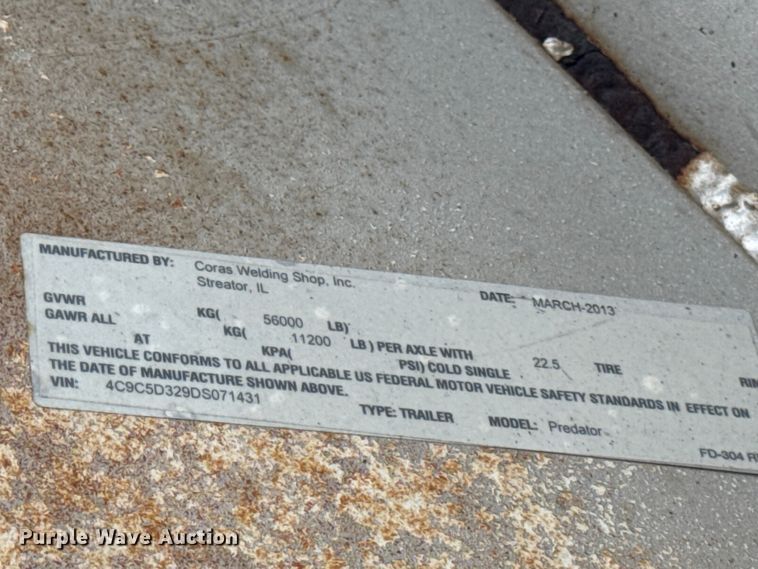 image for item EF2241 2013 Coras Predator end dump trailer