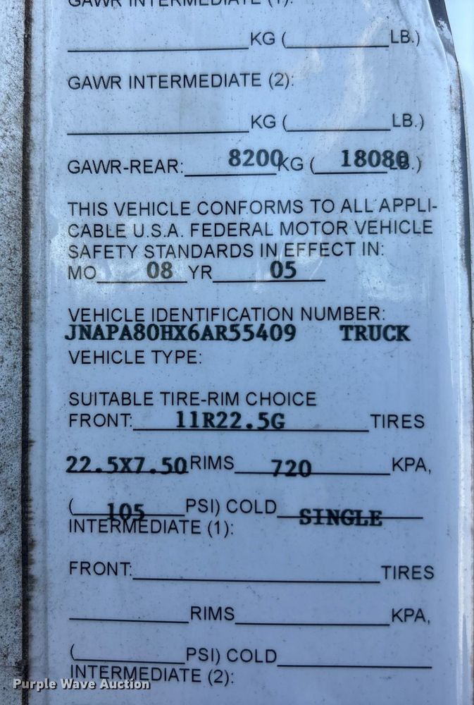 image for item EM6050 2006 Nissan UD2600 box truck