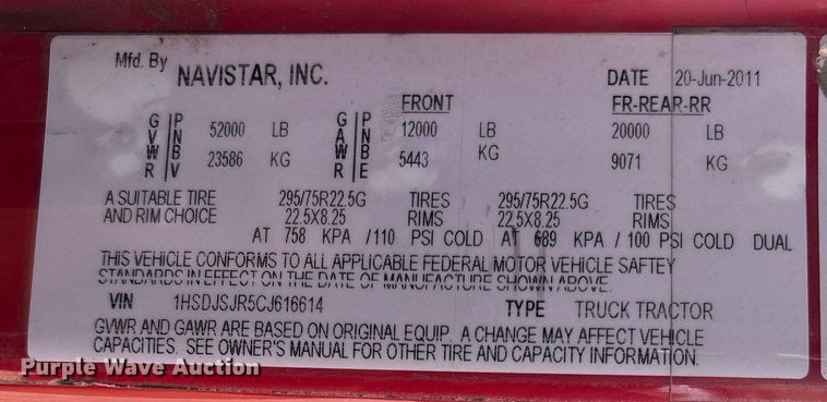 image for item EN5525 2012 International ProStar Plus Eagle semi truck