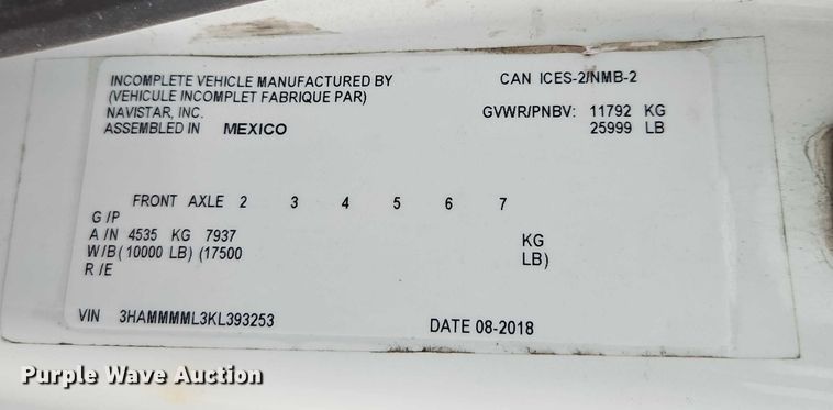 image for item EO4714 2019 International MA025 box truck