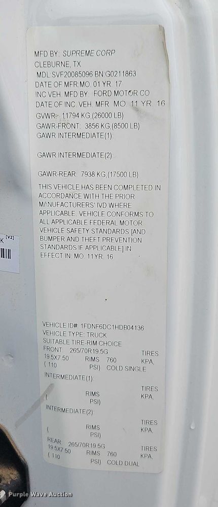 image for item EO4715 2017 Ford F650 box truck