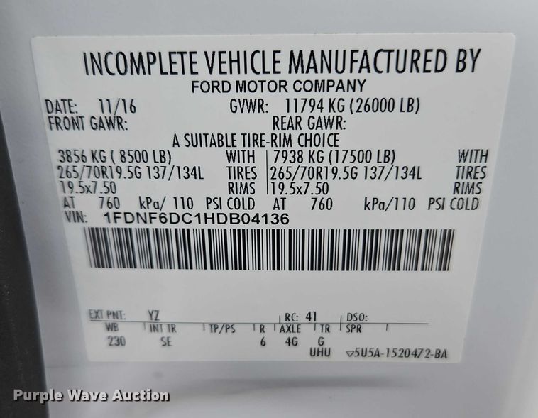 image for item EO4715 2017 Ford F650 box truck