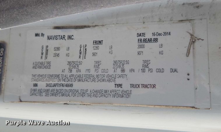 image for item EO4725 2015 International ProStar semi truck