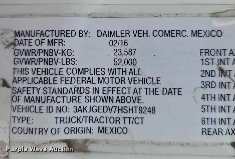 image for item EO4726 2017 Freightliner Cascadia semi truck