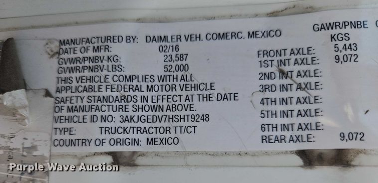 image for item EO4726 2017 Freightliner Cascadia semi truck