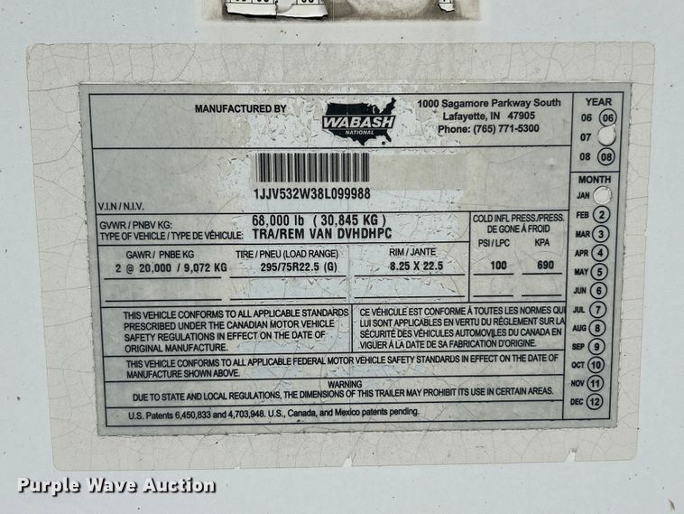 image for item ET3304 2008 Wabash DVHDHPC dry van trailer