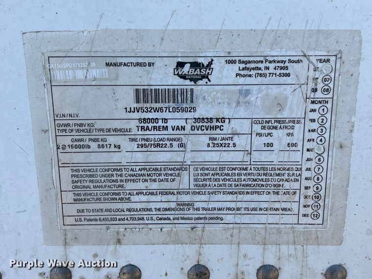image for item ET3307 2007 Wabash DVCVHPC dry van trailer