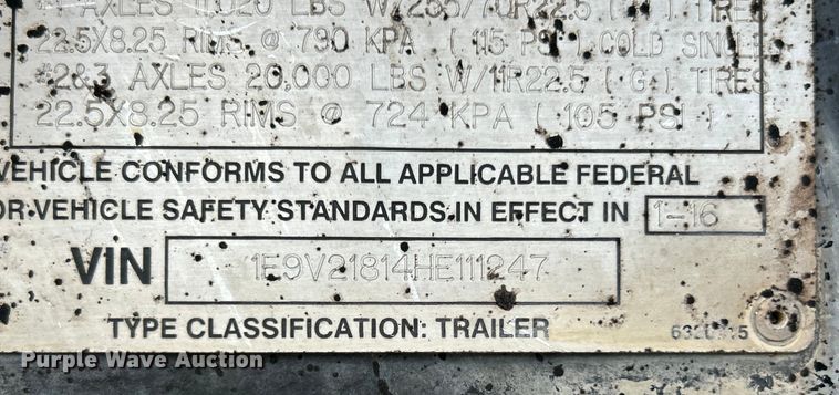 image for item ET3373 2017 Etnyre live bottom trailer