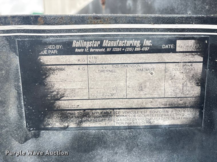 image for item ET8581 2003 Rollingstar Manufacturing Inc. fiber optic splicing trailer