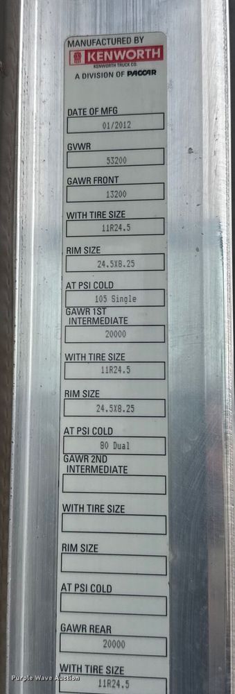 image for item EU6095 2012 Kenworth T660 semi truck