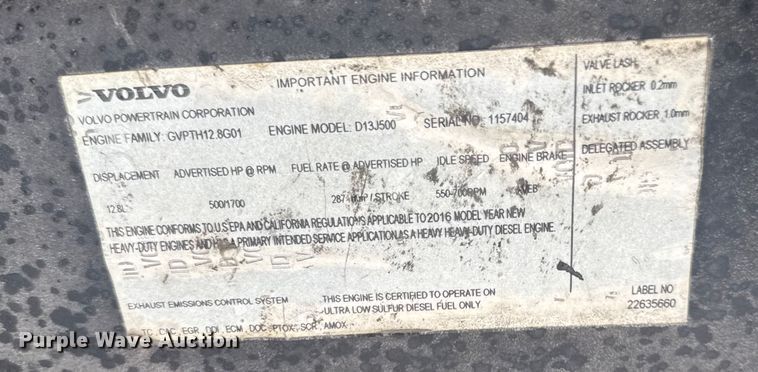 image for item EU6263 2017 Volvo VNL semi truck